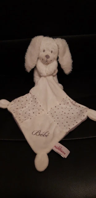 Pommette Doudou Lapin Blanc Mouchoir Gris Blanc Brode Bebe Pois 3