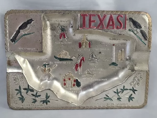 Vintage Souvenir Metal Ashtray  of Texas- Made In Japan