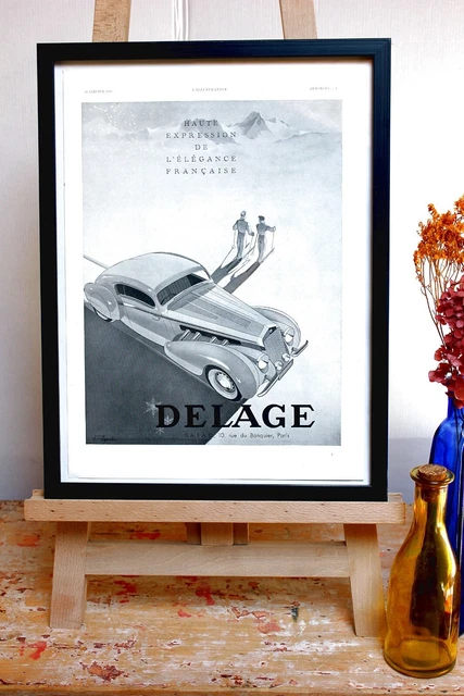 Delage Automobile Ski - Original Poster Vintage 1930 Advertising
