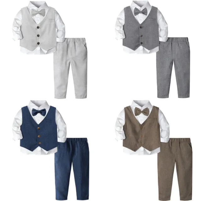 Baby Formal Outfits Set Infant Boy Wedding Christening Tuxedo Toddler Suit 3pcs