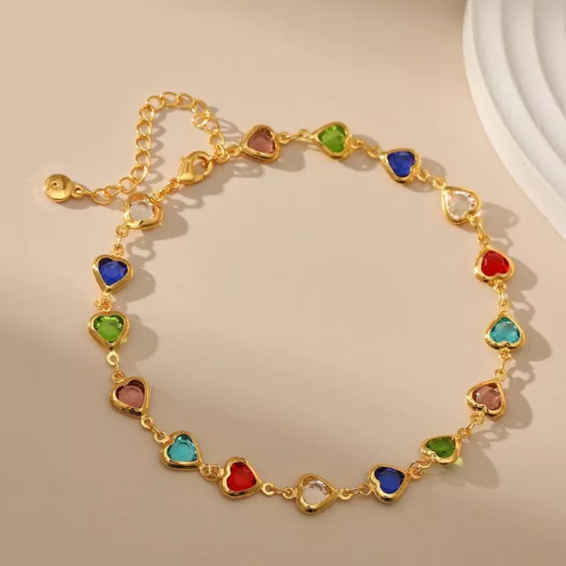 Colorful Crystal Heart Necklace Choker Anklet Beach Fashion Jewelry Women Gift