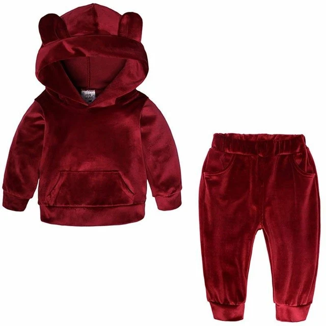 Bambino Velluto con Cappuccio Abbigliamento Set Giacca Pantaloni Abito per Sport