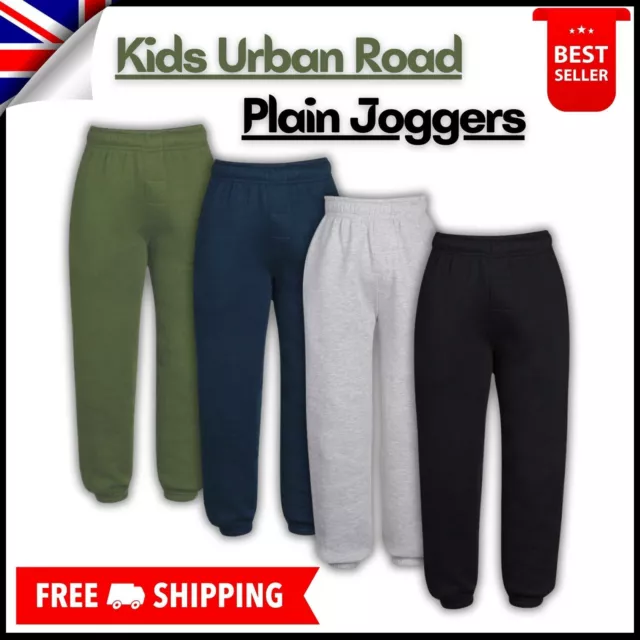 Kids Urban Road Heavy Blend Plain Jogging Bottoms Trousers Pants for Boys &Girls