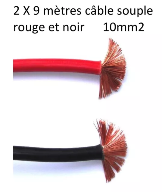 câble électrique batterie souple 10 mm2 rouge et noir 2X10 mètres 2