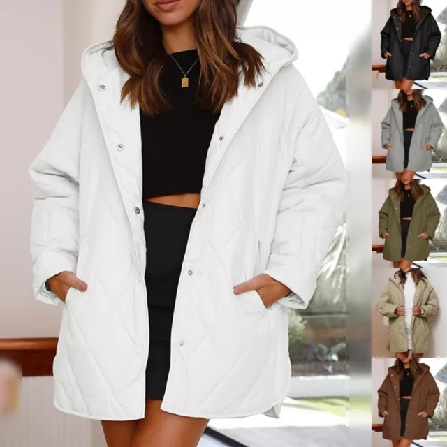 Women Quilted Jackets Hooded Coats Ladies Warm Winter Long Sleeve Outerwear