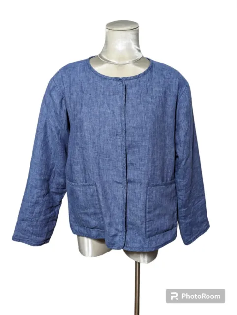 Eileen Fisher Delave Linen Padded Jacket Size Medium