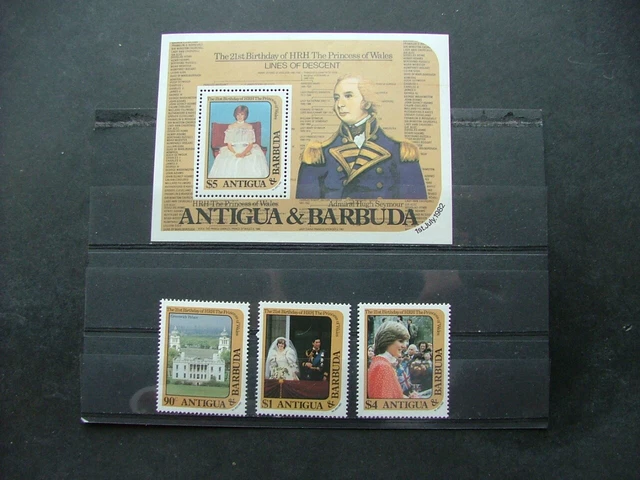 Antigua 1982 Princess Diana Birthday Issue & Minisheet SG748-750 & MS751 UM/MNH
