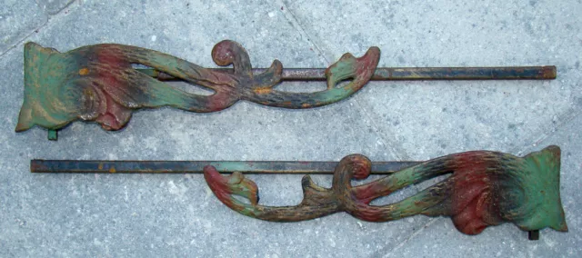 2 ANTIQUE Victorian CAST IRON Arts & Crafts Nouveau CURTAIN ROD Holder Brackets
