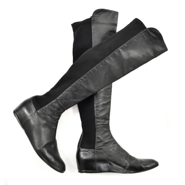 Stuart Weitzman 5050 Black Leather Over the Knee Boots w/ Wedge Heel sz 9.5