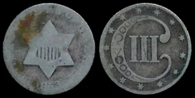 1853 U.s. 3-Cents Silver  ---  Ag/G Condition