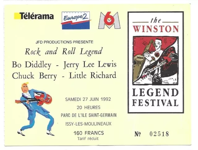 Rare / Ticket Billet Concert - Chuck Berry Little Richard Live Paris France 1992