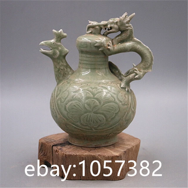 6.2" Treasure Chinese Porcelain Song Yaozhou Kiln Carving Flowers Reflux Pot