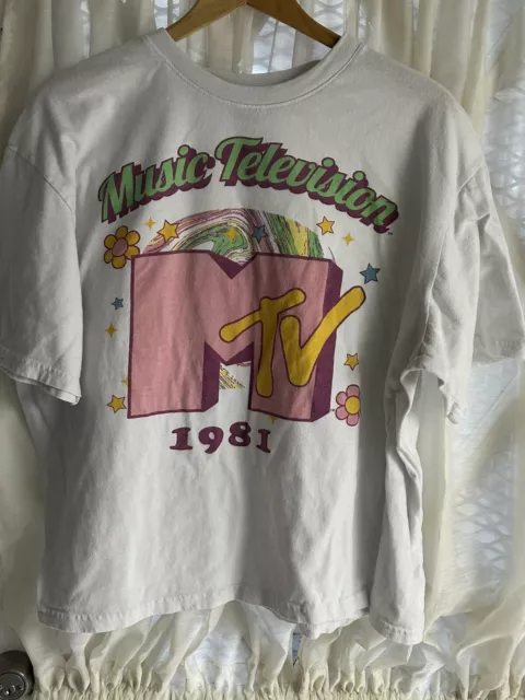 MTV Logo Music 1981 TV 80's Retro White Graphic T-Shirt Tee, Size 3XL