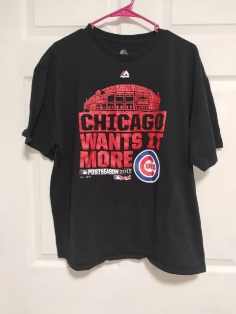 Chicago Wants It More Baseball Cubs Size XL Tshirt Majestic Shirt Sleeve 2015