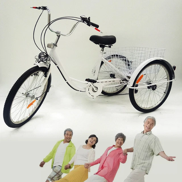 Triciclo 24 pollici triciclo adulti bianco 3 ruote adulto + cestello 6 marce