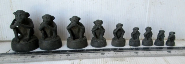Superb! OLD Opium Weight Set 9 Bronze Wise Monkey "Speak No Evil"