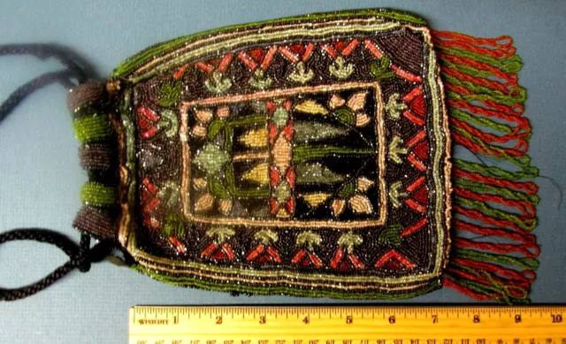 1920's AMERICAN BEADED PURSE vintage antique art deco fringe drawstring 3