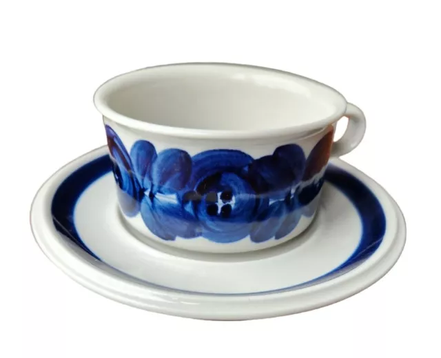 Arabia Finland Anemone Blue Flat Coffee Tea Mug Cup & Saucer Set