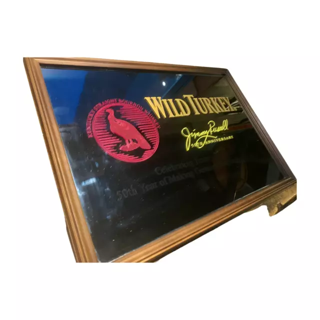 WILD TURKEY Bourbon Pub Mirror Jimmy Russel 50th Aniv 54 x 40cm Used