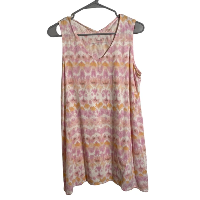 Pure Jill Women's Small Tie Dye Dipped-Hem Print Tunic Sleeveless Shirt
