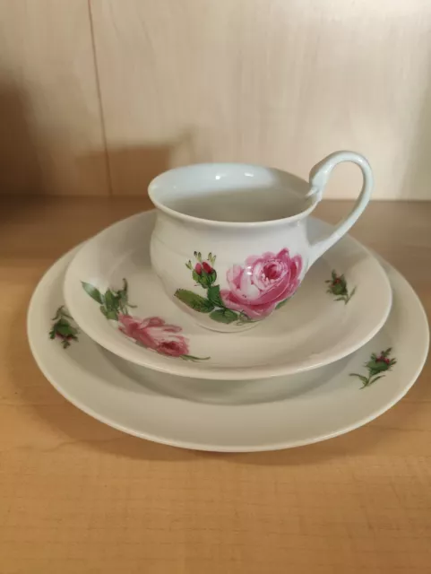 Meissen Rote Rose Kaffeegedeck Tee 3tlg., 2. Wahl