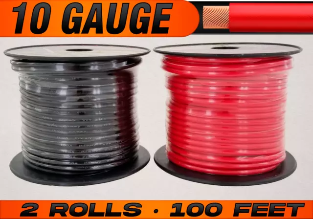 10 Gauge Primary Wire Remote Cable Red & Black CCA - 2 Rolls - 100 Feet Each