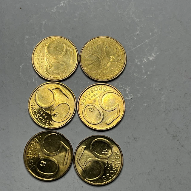 6-Austria 50 Groschen Coin AU  Aluminum Bronze 1994 WITH LUSTER