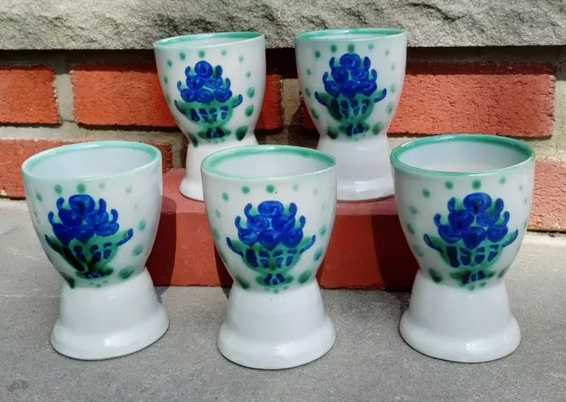 Set Of 5 MA Hadley Hand Painted Stoneware Pottery Bouquet Pattern Egg Cups