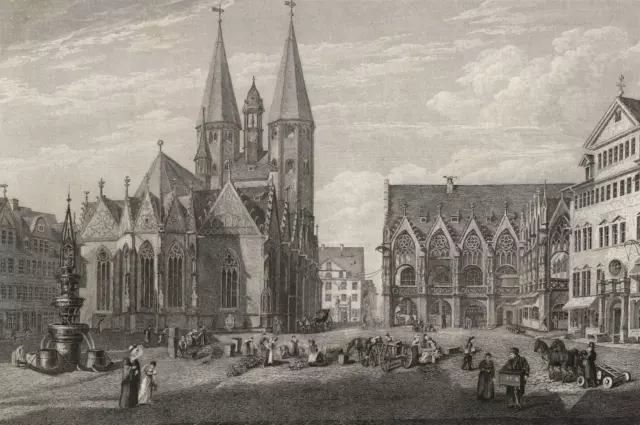 BRAUNSCHWEIG - "Der Altstadtmarkt mit der Martinikirche" - Stahlstich um 1850