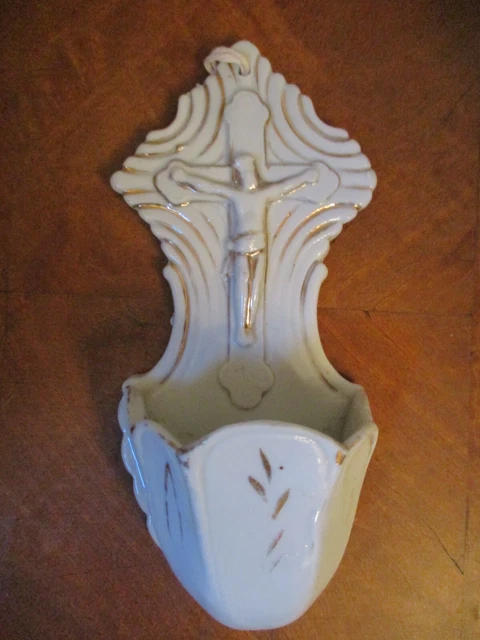 Ancien Bénitier Jésus En Porcelaine Biscuit – Vers 1900 – Céramique