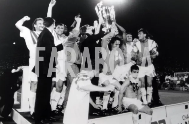 Foto vintage Calcio, Olympic Marsiglia vs Milan, Tapie, 1993, stampa 24 x 18 cm