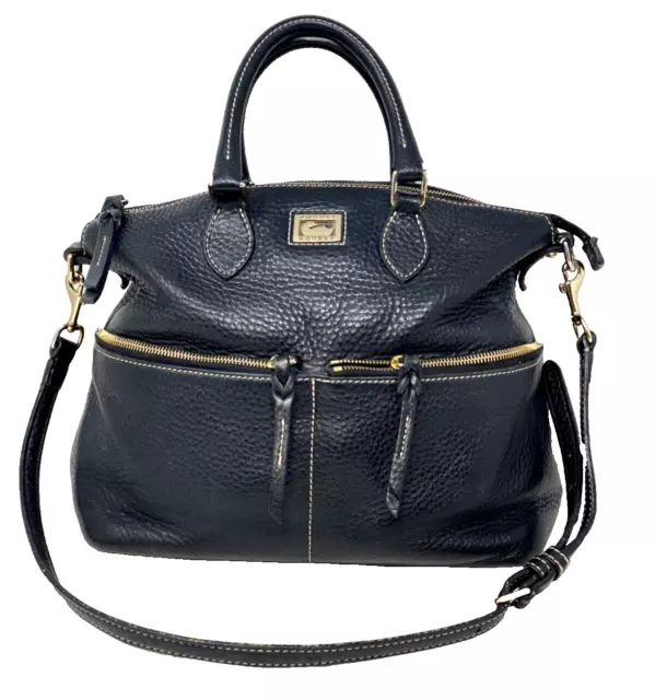 Dooney Bourke Dillen Double Pocket Black Pebble Leather Handbag Crossbody Purse
