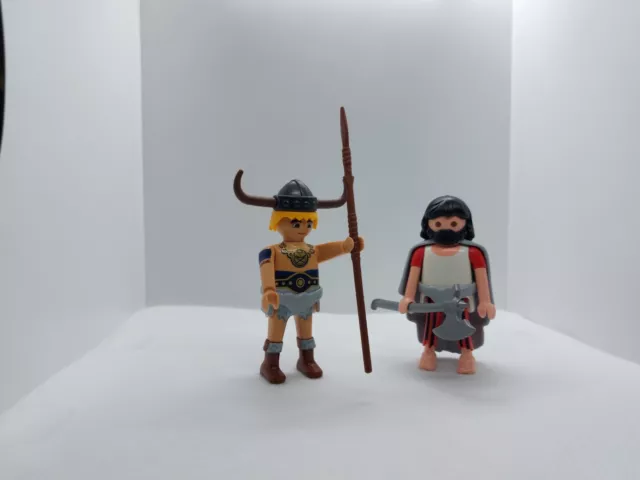 Playmobil 2x figurines history guerrier viking/pirate/barbare custom rare c