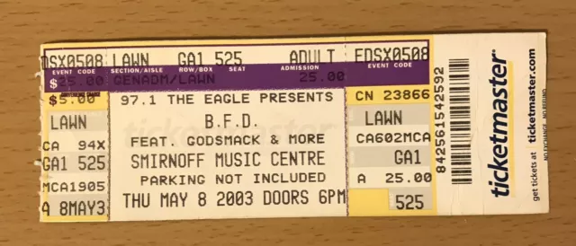 2003 B.f.d.  Tour Dallas Concert Ticket Stub Godsmack Sully Erna 525