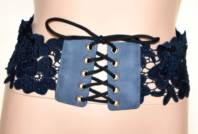 Cintura donna blu pizzo ricamata bustino stringivita elastica a molla UBB2