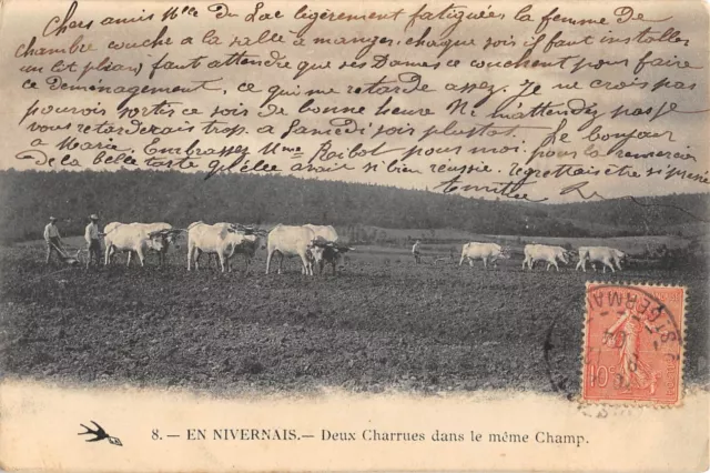 Cpa 58 En Nivernais Deux Charrues Dans Le Meme Champ / Agriculture