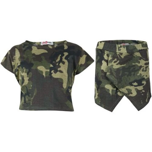 Top Ragazze Verde Mimetico Corto E Gonna Pantaloncini Estate Abbigliamento Set