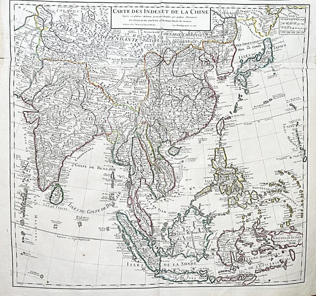 HANDMADE ASIA MAP Delisle 1705 China Indonesia Philippines Korea Japan ...
