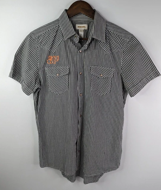 Diesel Checkered Short Sleeve Pearl Snap Proud to be Dirt Shirt Mens Medium