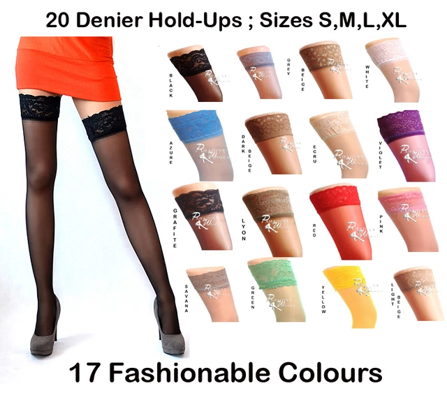 NEW LACE TOP 80 Denier Sheer Hold-Ups Stockings ,9 Various Colours- Sizes S-XL £6.99 - UK