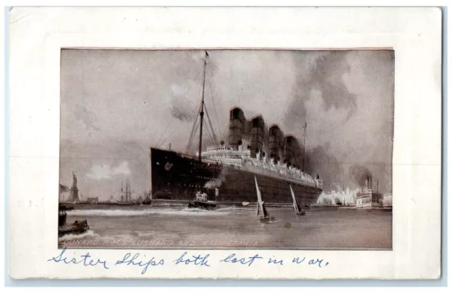 c1910's Cunard RMS Lusitania And Mauretania Steamer Ship Antique Postcard