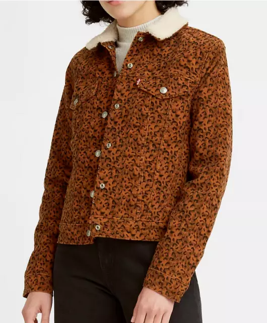 Levis Womens Leopard Print Original Sherpa Trucker Jacket