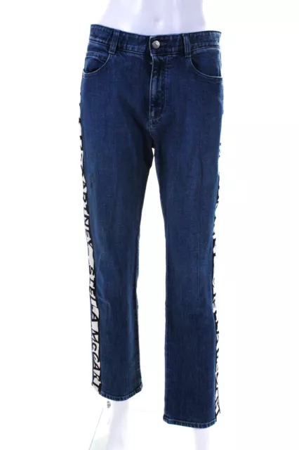 Stella McCartney Womens High Rise Side Logo Straight Leg Jeans Blue Size 27