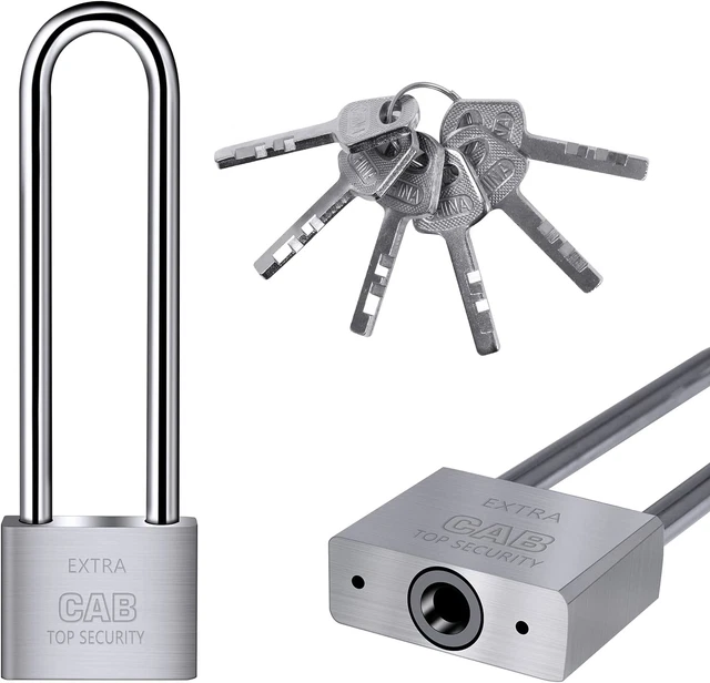 Lengthened Padlock with 6 Keys, 6.4 Inch Long Shackle Padlock Heavy Duty Lock