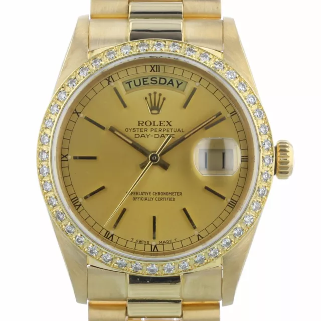 Rolex Day Date 18038 36 mm Gilt Dial Yellow Gold 1984 Vintage Watch