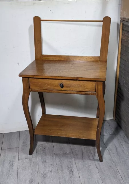 Vintage/Antique Rustic Farmhouse Wood Wash Stand Dry Sink Table with Towel Bar