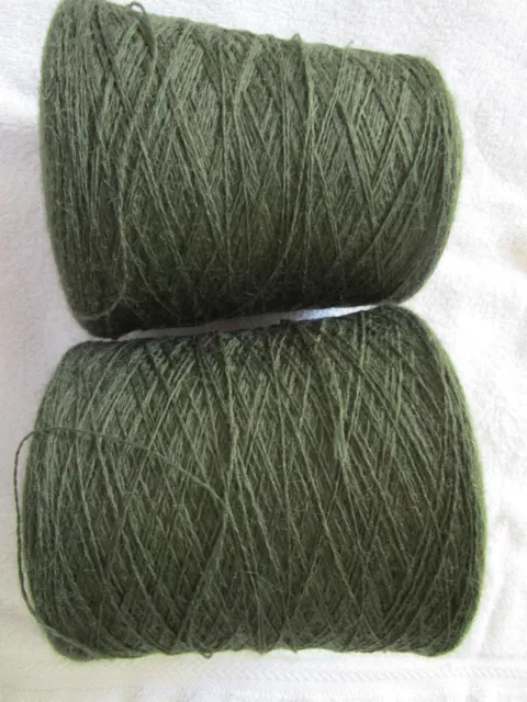 Hilo de cono para máquinas de tejer a mano o de mano, lana - verde oliva - 2 conos