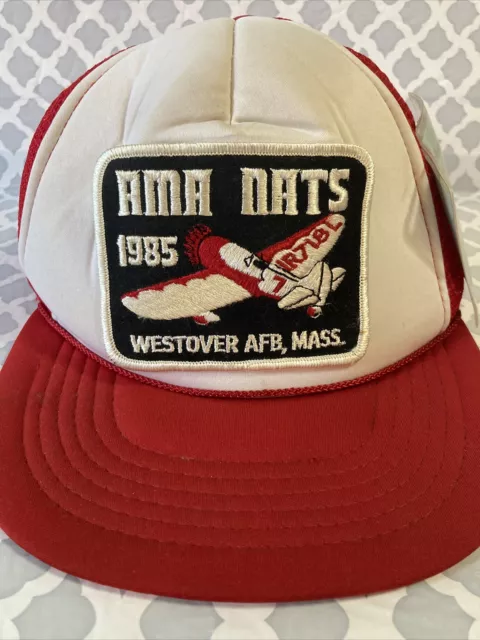 Vintage 1985 Westover Air Force Base Red Snapback Mesh Trucker Hat AMA Nats