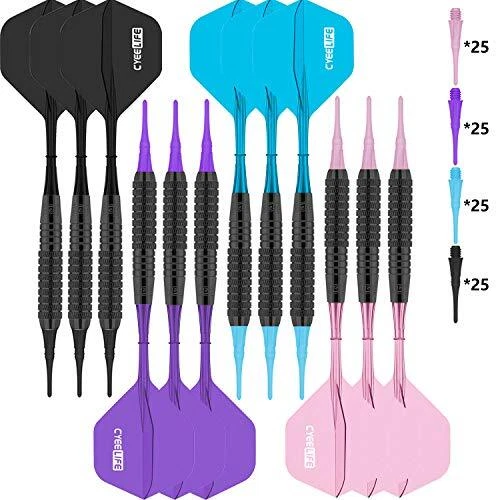 CyeeLife 12 Flechette Pointe Plastique 16g avec 100 Pointes Empennages