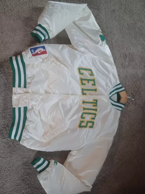Vintage BOSTON CELTICS NBA White Rare Snap Satin Starter Jacket Large Vintage BOSTON CELTICS NBA White Rare Snap Satin Starter Jacket Large